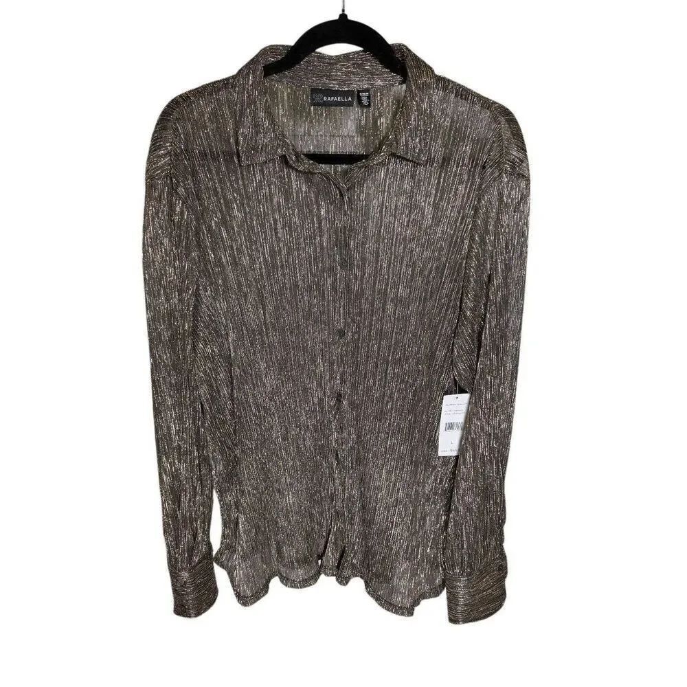 NWT Rafaela Metallic Castlerock  Long Sleeves Collard Button-Up Shirt Women's Me
